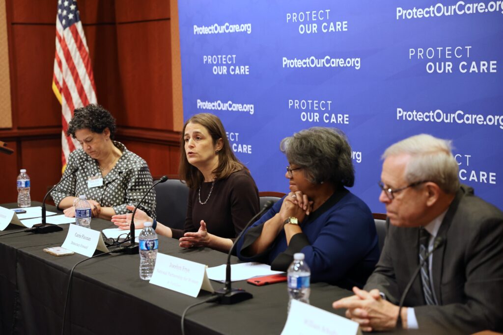 Carrie Flaxman, Senior Advisor at Democracy Forward (3rd from Right), speaks during the "Threats to Reproductive Health Care and the Drug Approval System" panel at the U.S. Capitol on March 12, 2024 in Washington, DC.